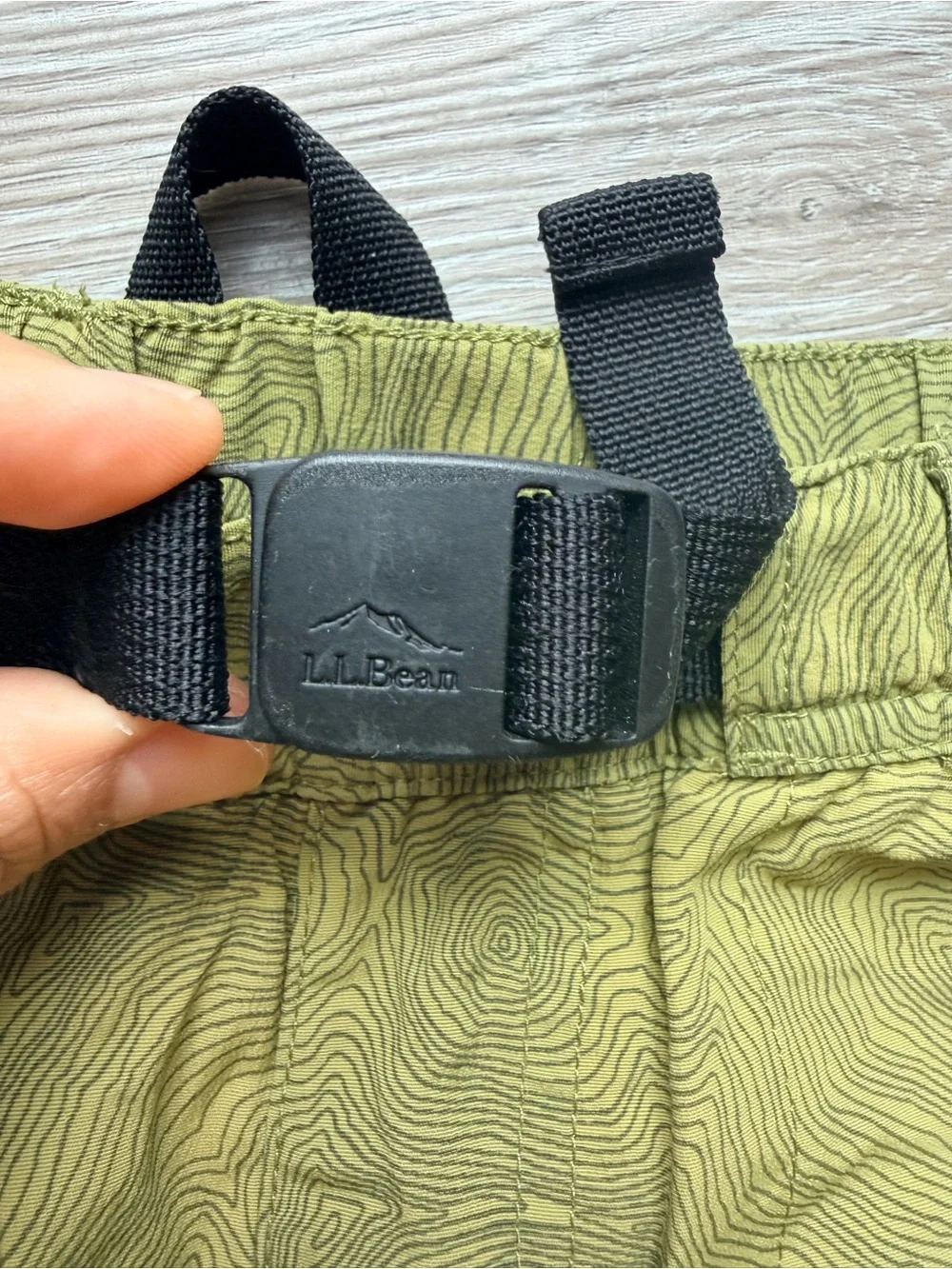 L.L. Bean Olive Green Topographic Print Hybrid Shorts